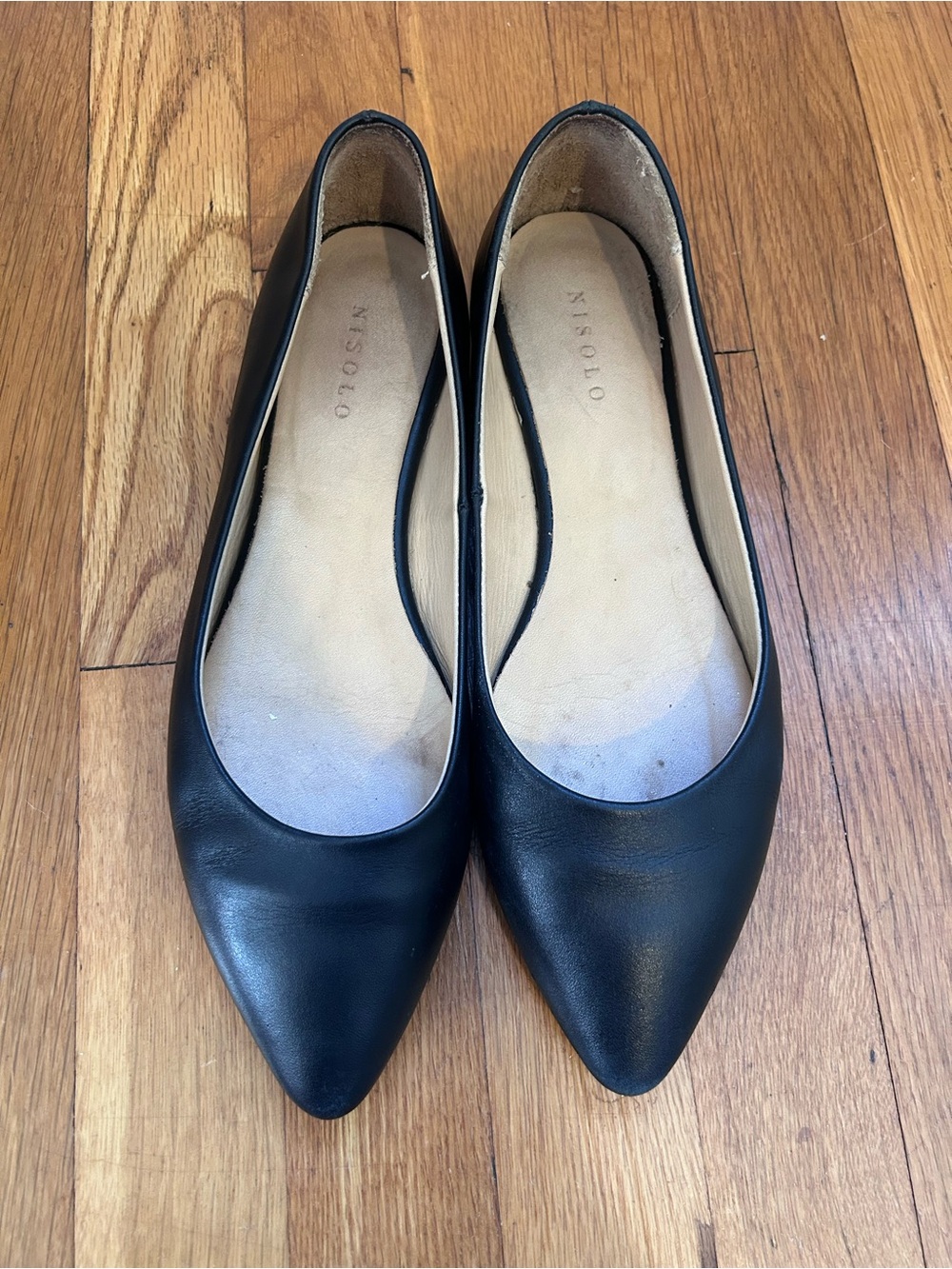 Nisolo Black Pointed Leather Ballet Flats